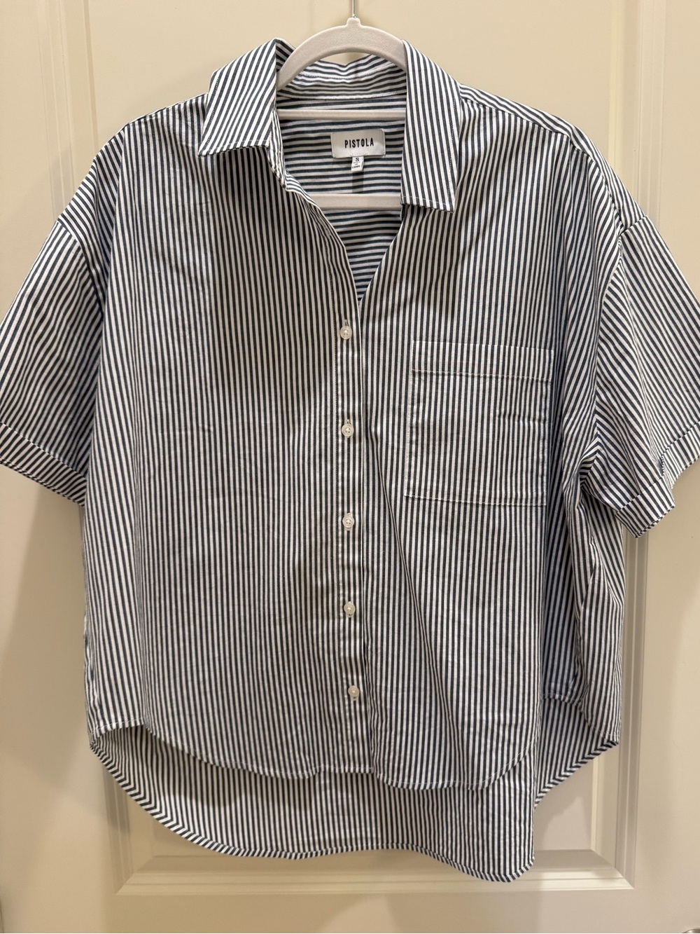 Pistola Navy and White Striped Button-Up Shirt